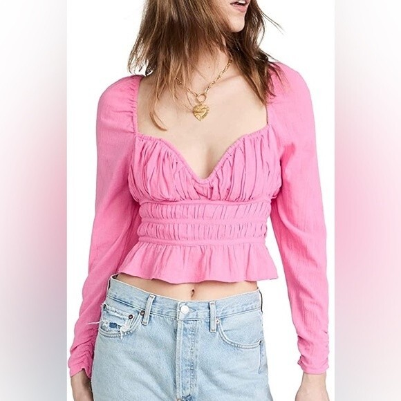 Free People pink tight-fitting cropped blouse Size M - Picture 3 of 10